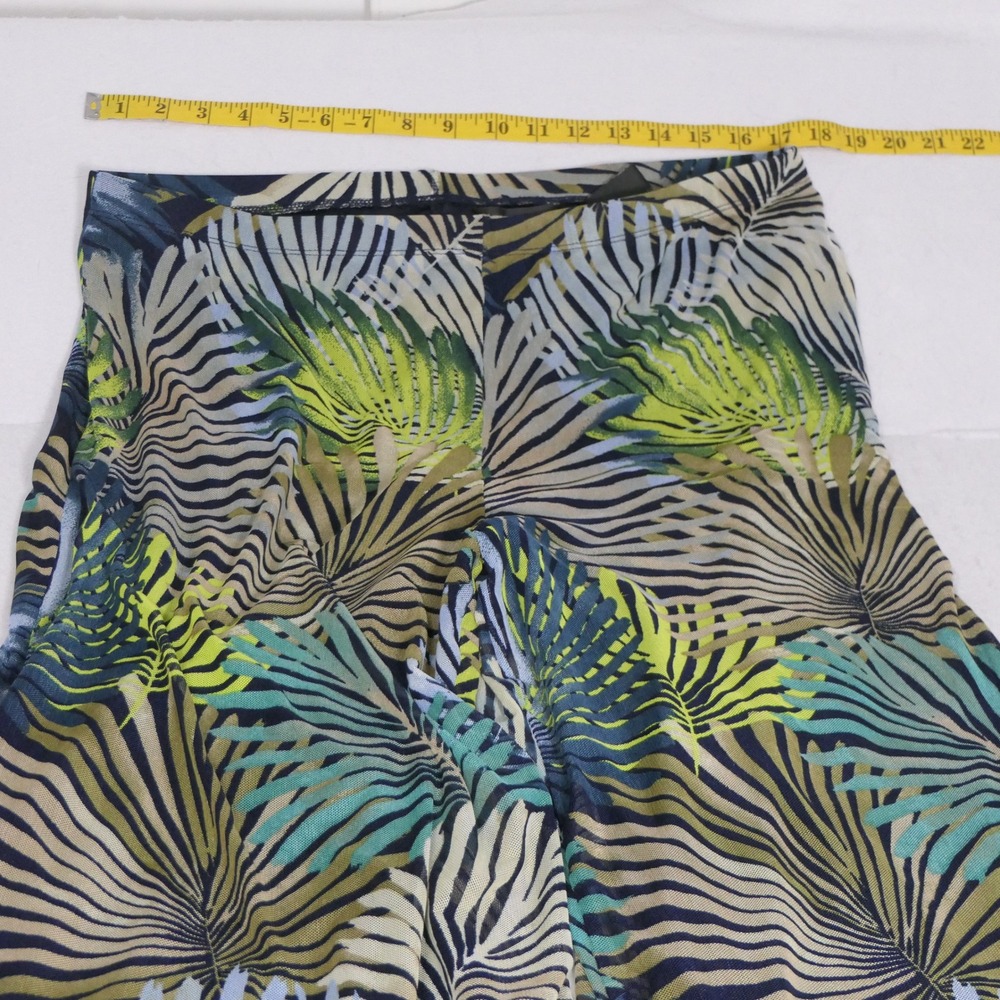 Nina Leonard Womens Pants XL Blue Green Wide Leg Tropical Palm Mesh Resortwear